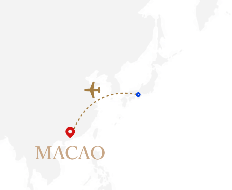 日本からマカオへのフライトマップ